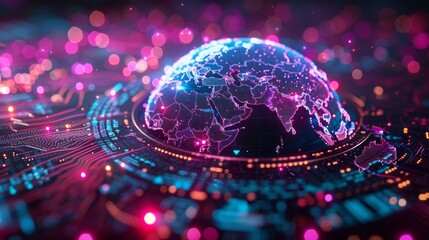 Poster - Illuminated Globe with Network Connections in Purple