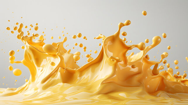 an appetizing 3D view of isolated cheese splashes on a clean white background