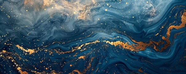 Wall Mural - Abstract blue marble texture with gold splashes, blue luxury background