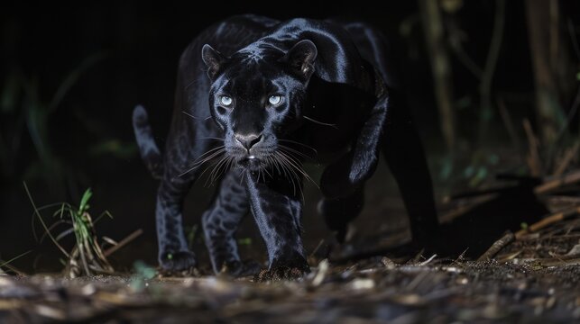 A panther hunting at night.