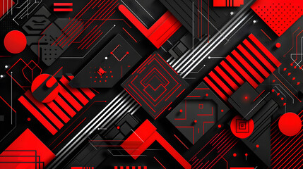 Poster - modern vector background with abstract geometric patterns in black and red