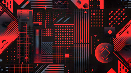 Poster - modern vector background with abstract geometric patterns in black and red
