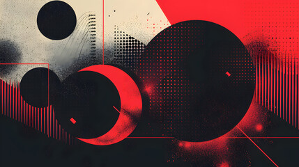 Poster - modern vector background with abstract geometric patterns in black and red