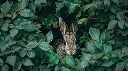 Wall Mural - A rabbit hiding under a bush. 