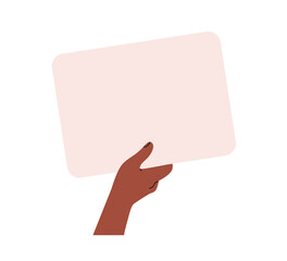 Poster - Hand holding blank paper. Arm presenting clean clear card background. Space for advertisement on placard, horizontal board, advertising banner. Flat vector illustration isolated on white background