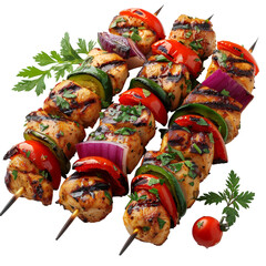 Canvas Print - Grilled Chicken Skewers  Isolated on transparent background, png, cut out.