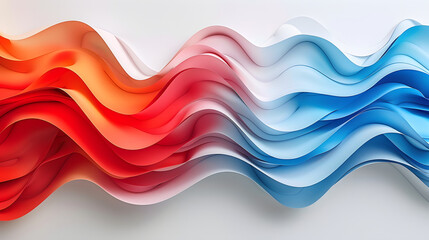 Poster - Modern Abstract Composition of Blue and Gradient Red Curves on White Abstract