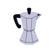 © Good Studio - Moka pot, classic metal coffee maker. Stovetop espresso brewing appliance, aluminum kettle. Italian coffeemaker for camping, hiking. Flat graphic vector illustration isolated on white background