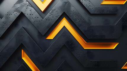 Poster - Illustrate a modern and futuristic background with abstract 3D yellow arrows on a dark gray design