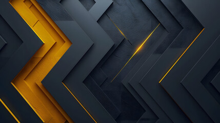 Poster - Illustrate a modern and futuristic background with abstract 3D yellow arrows on a dark gray design