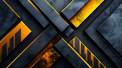 Wall Mural - Illustrate a modern and futuristic background with abstract 3D yellow arrows on a dark gray design