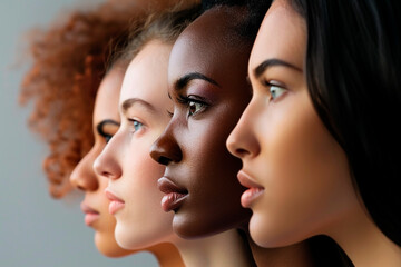 Wall Mural - Four women with different skin tones stand side by side