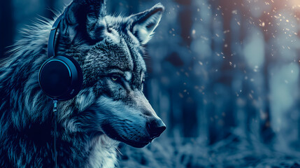 Poster - Create an eye-catching visual of a wolf with headphone