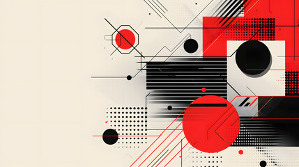 Poster - Craft a vector background featuring abstract geometric shapes in black and red, strategically designed with copy space