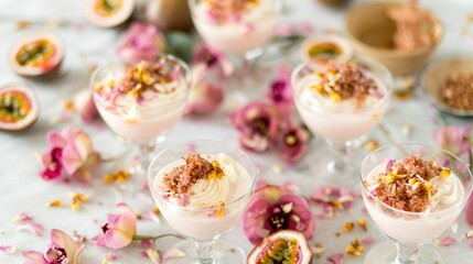 Poster -   Desserts & Flowers Topped Table - White Table, Confetti & Sprinkles