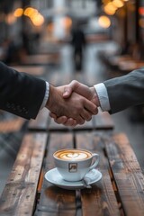 Wall Mural - Business and Finance Concept : Businessmen shaking hands over coffee
