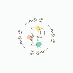 Wall Mural - letter p flower minimalist coloring logo design vector