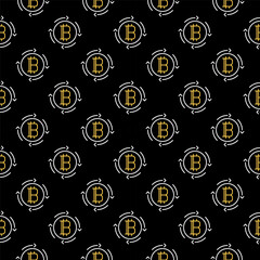 Poster - Bitcoin with Arrows vector Crypto Currency round seamless pattern in thin line style