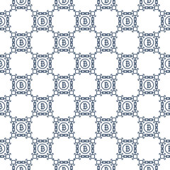 Sticker - Blockchain with Bitcoin vector Decentralized Cryptocurrency thin line seamless pattern