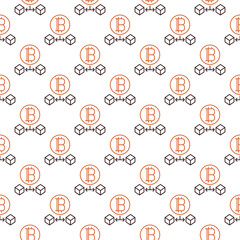 Canvas Print - Blocks with Bitcoin vector Cryptocurrency outline seamless pattern