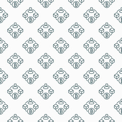 Poster - Blocks connected with Man and Bitcoin vector Blockchain Technology linear seamless pattern