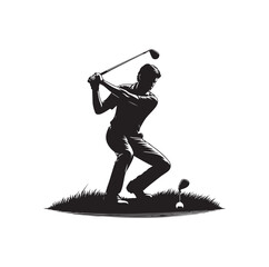 Golf player and icon silhouettes illustration set