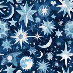 Wall Mural - Celestial Beauty: Moon, Stars and Planets in Midnight Blue