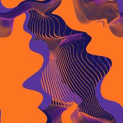 Wall Mural - Abstract Purple Waves on Orange Background