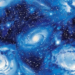 Wall Mural - Abstract Cosmic Galaxy Swirl in Blue Tones with Sparkling Stars