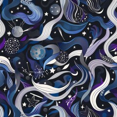 Wall Mural - Cosmic Dance: Abstract Space and Stars Pattern