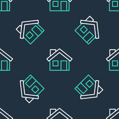 Poster - line house icon isolated seamless pattern on black background. home symbol. vector