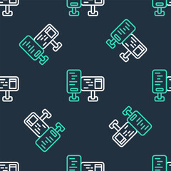 Poster - Line Computer monitor screen icon isolated seamless pattern on black background. Electronic device. Front view. Vector
