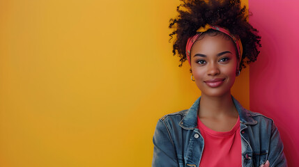 Wall Mural - portrait of black woman blue jacket