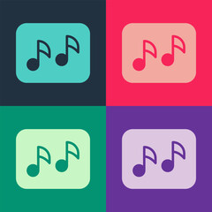 Poster - Pop art Music note, tone icon isolated on color background. Vector