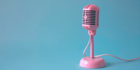 Retro Pink Microphone on Blue Background for Vintage Aesthetics