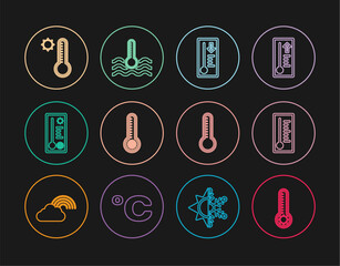 Poster - set line meteorology thermometer, and water icon. vector