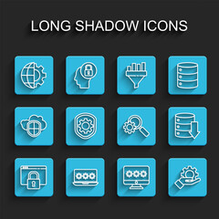 Poster - set line secure your site with https, ssl, laptop password, globe of the earth and gear, monitor, ha
