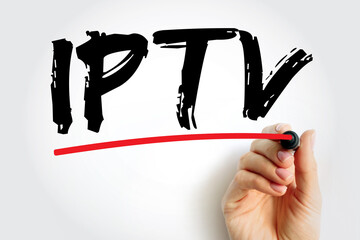 Poster - IPTV - Internet protocol television is the delivery of television content over Internet Protocol networks, acronym text concept for presentations and reports