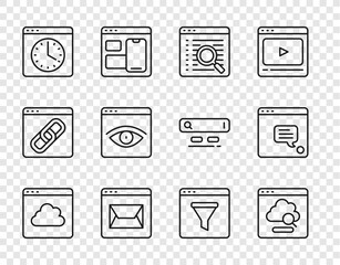 Poster - set line cloud technology data transfer, search engine, website and mail, browser window, incognito,