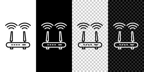 Poster - set line router and wi-fi signal icon isolated on black and white background. wireless ethernet mode