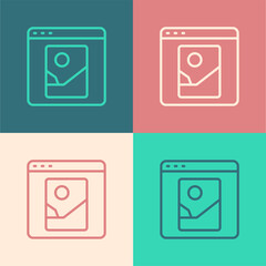Poster - Pop art line Photo retouching icon isolated on color background. Photographer, photography, retouch icon. Vector