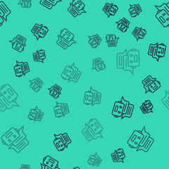 Poster - Black line Chat bot icon isolated seamless pattern on green background. Chatbot icon. Vector