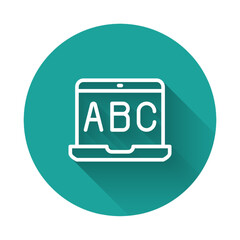 Poster - white line e-learning of different foreign languages icon isolated with long shadow background. gree
