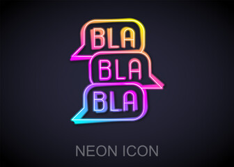 Poster - Glowing neon line Speech bubble chat icon isolated on black background. Message icon. Communication or comment chat symbol. Vector