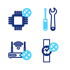 Poster - Set line Wrist watch service, Router wi-fi with, Screwdriver and wrench and Processor icon. Vector