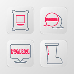 Poster - set line waterproof rubber boot, location farm, speech bubble with farm and fertilizer bag icon. vec