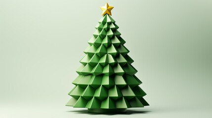 Wall Mural - 3D Christmas tree with a gold star on top. Place for text.