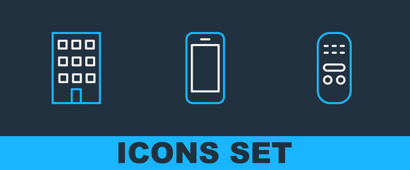Poster - set line remote control, house and smartphone icon. vector