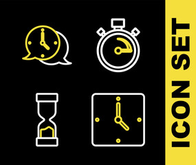 Poster - set line stopwatch, clock, old hourglass and speech bubble icon. vector