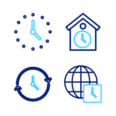 Poster - Set line World time, Clock, Retro wall watch and icon. Vector